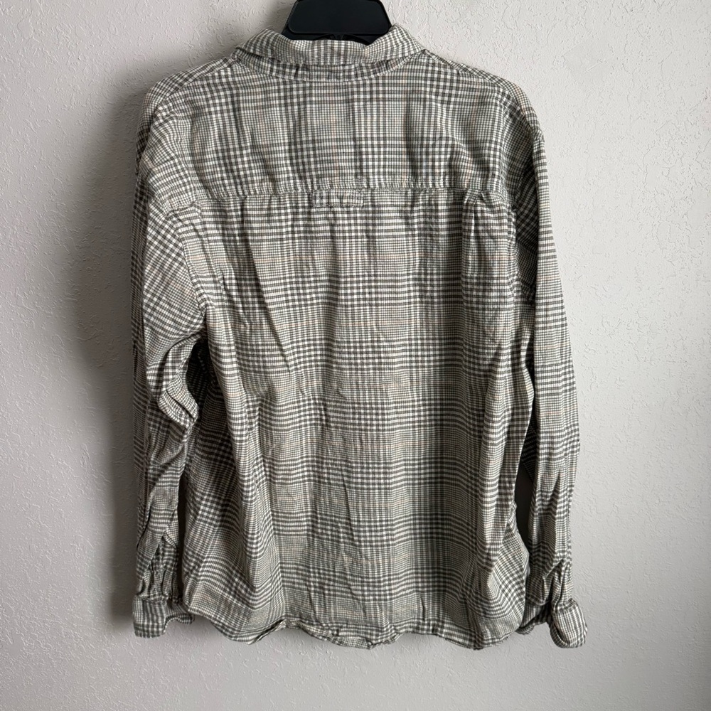 Mens XL L.L. Bean Tan and Green Microplaid Basic Casual Outdoor Button Up Shirt - Picture 5 of 5